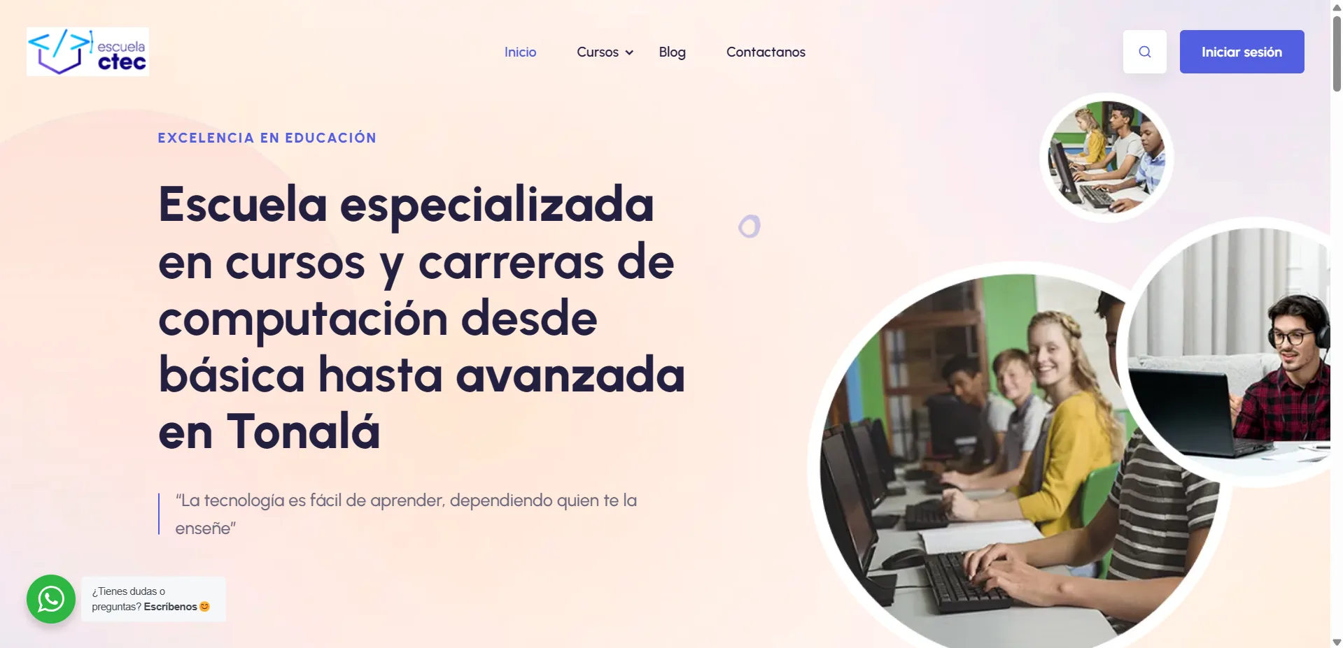 Página de inicio del sitio web de Escuela CTEC