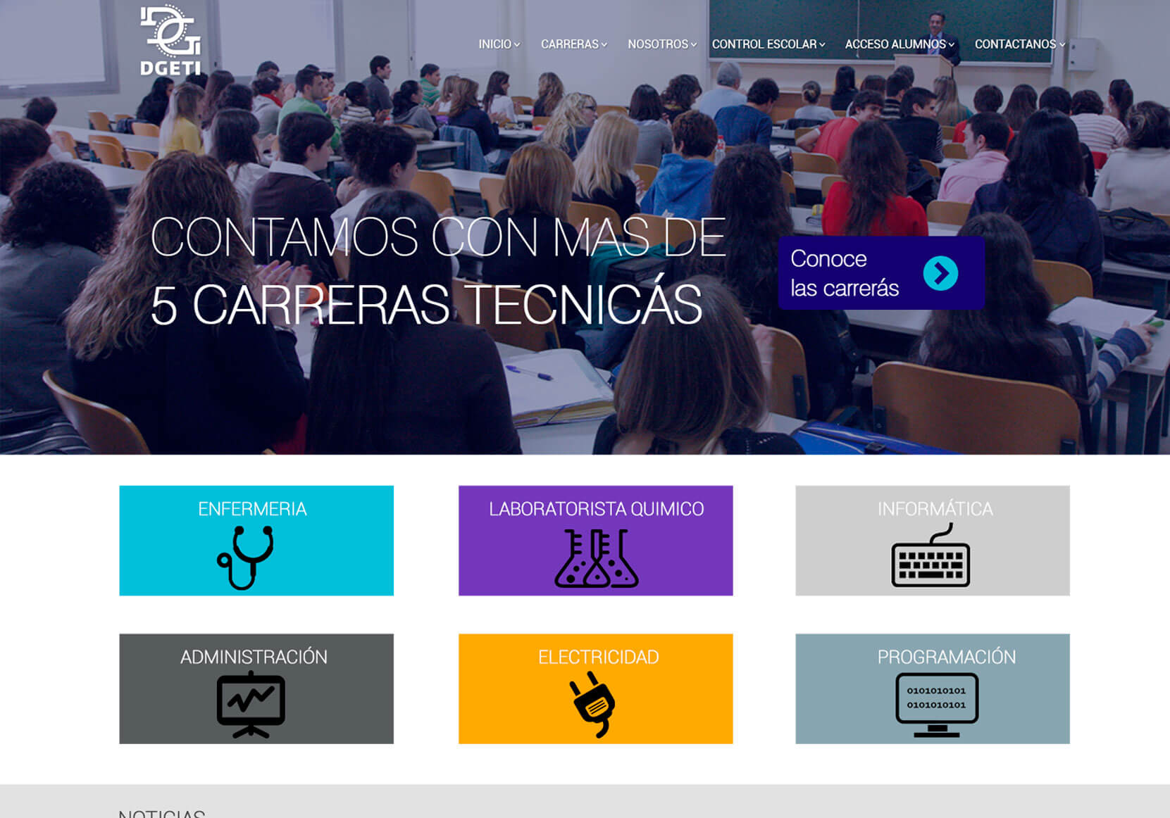 Página de inicio del sitio web de DGTI 170