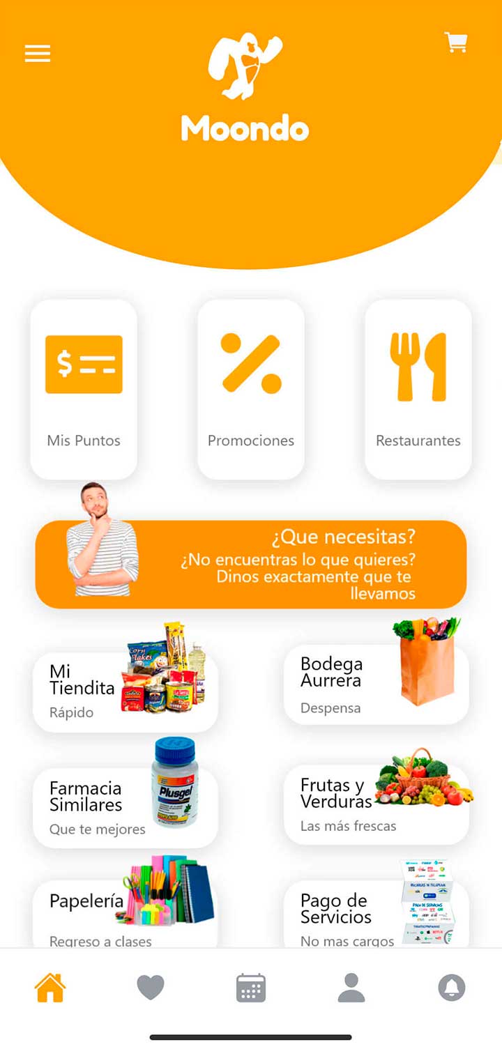 Pantalla principal de la aplicación Moondo
