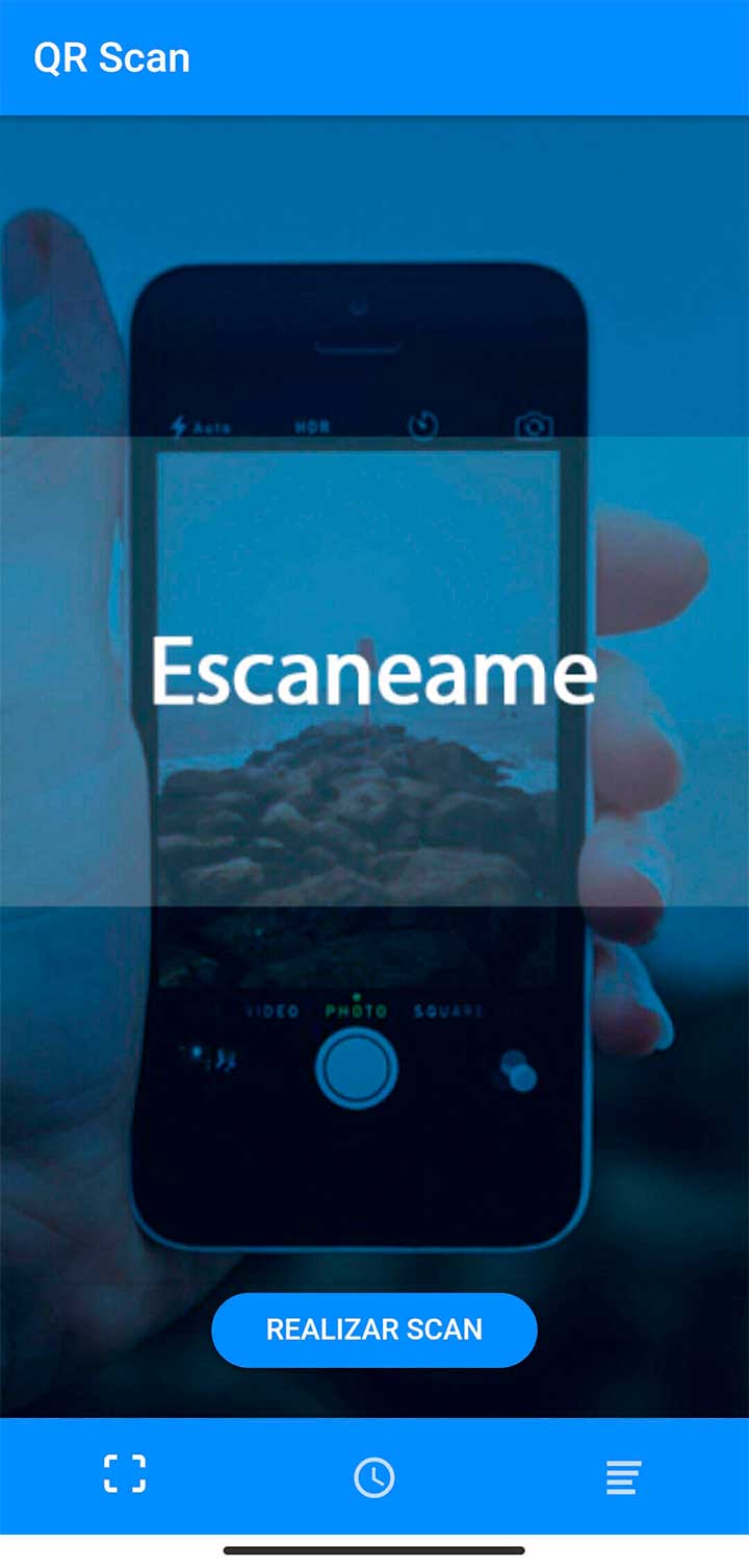 Pantalla principal de la aplicación QR Scan